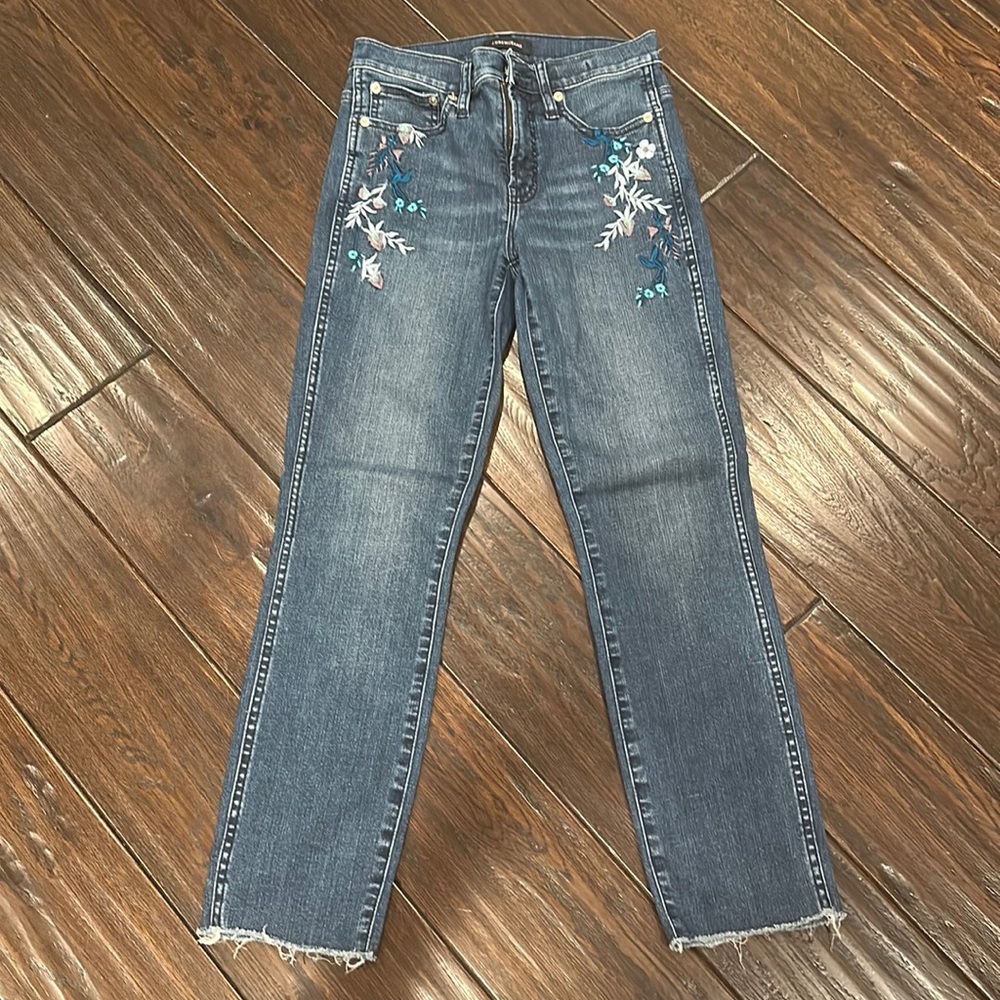 J Crew Vintage Straight Jeans With Floral Embroidery
